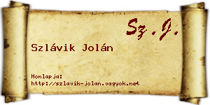 Szlávik Jolán névjegykártya